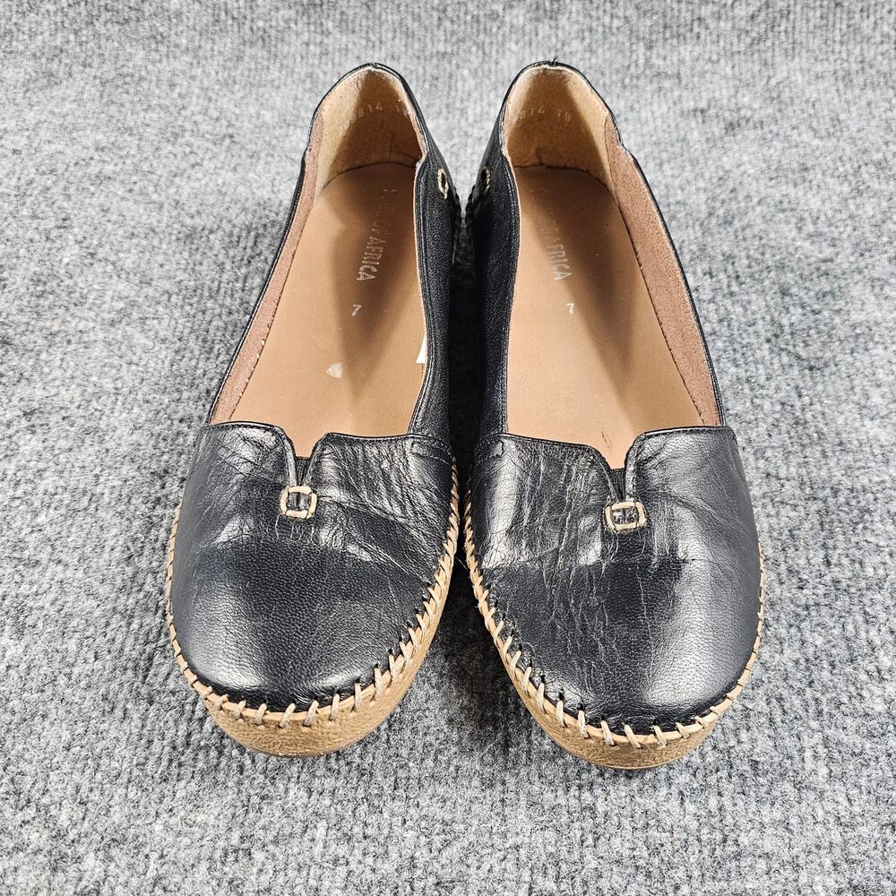 Soul of Africa Womens Size 7M Black Leather Slip on Shoes semi Flat